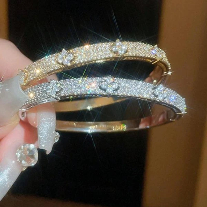 Elegant Rhinestone Clover Bangle