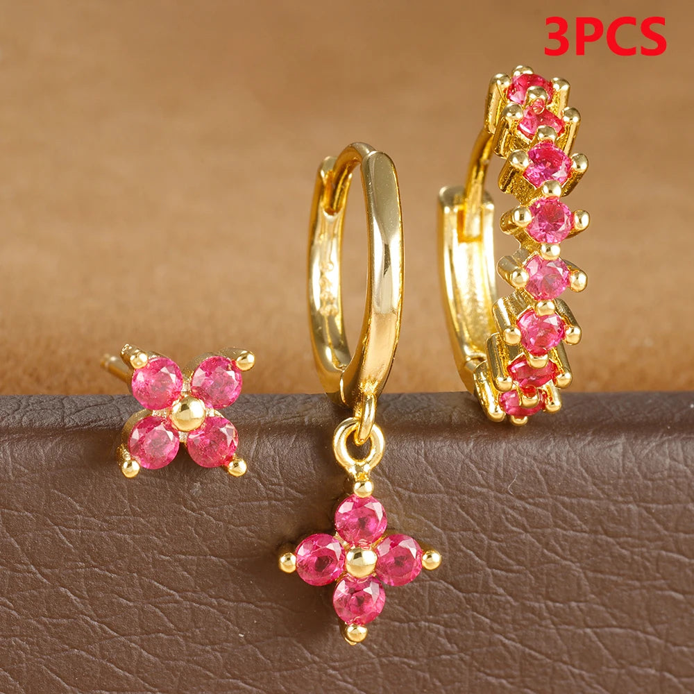 Multicolor Crystal Hoop Earrings Set