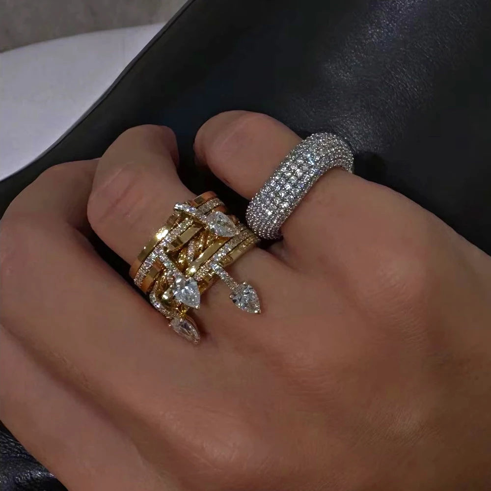 Paved Tear Drop Chain Ring