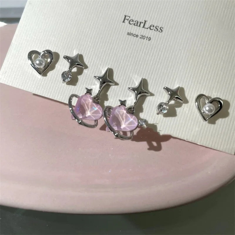 6Pcs/Set New Gold Color Geometric Pendant Hoop Earrings