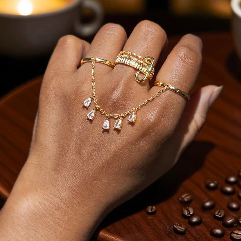 Paved Tear Drop Chain Ring